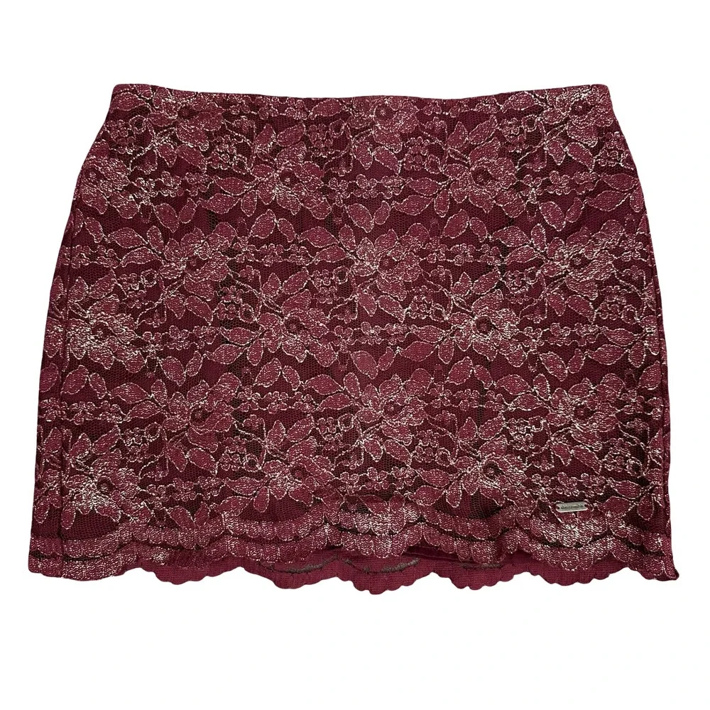 Abercrombie & Fitch Skirt Girls S Burgundy Lace Overlay Scalloped Hem Dressy
